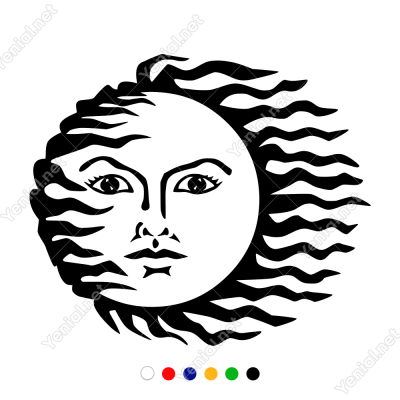 Saçları Galgalanan Güneş Motifi Duvar Sticker -  60x51cm