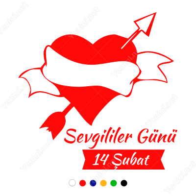 14 Şubat Sevgililer Günü Yazısı ve Kalp 105x105cm Sticker