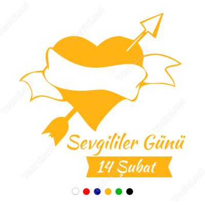 14 Şubat Sevgililer Günü Yazısı ve Kalp 105x105cm Sticker