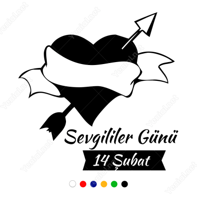 14 Şubat Sevgililer Günü Yazısı ve Kalp 105x105cm Sticker