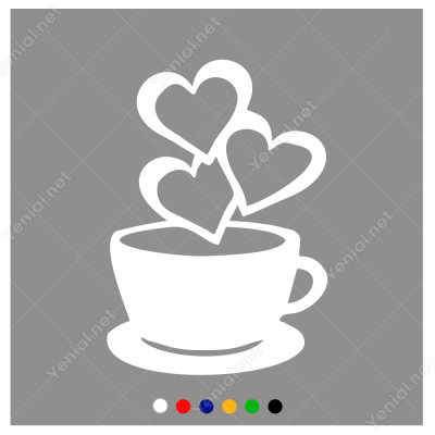 Sevgililer Günü Kahve Fincanı ve Üç Kalp 110x110cm Sticker