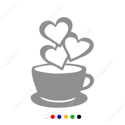 Sevgililer Günü Kahve Fincanı ve Üç Kalp 110x110cm Sticker
