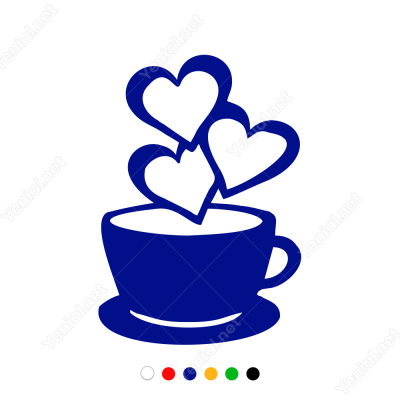 Sevgililer Günü Kahve Fincanı ve Üç Kalp 110x110cm Sticker