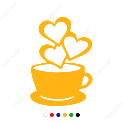 Sevgililer Günü Kahve Fincanı ve Üç Kalp 110x110cm Sticker