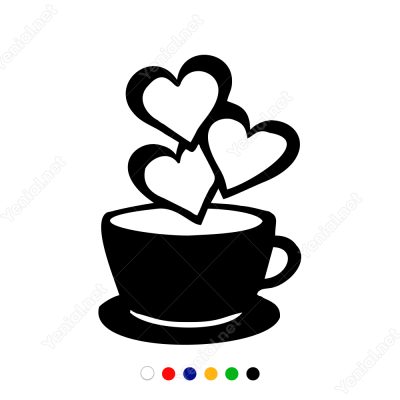 Sevgililer Günü Kahve Fincanı ve Üç Kalp 110x110cm Sticker