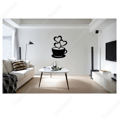 Sevgililer Günü Kahve Fincanı ve Üç Kalp 110x110cm Sticker