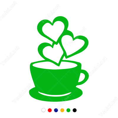 Sevgililer Günü Kahve Fincanı ve Üç Kalp 110x110cm Sticker