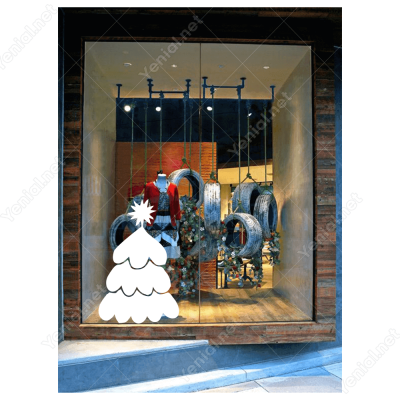 Üstünde Kar Olan Yılbaşı Ağacı Sticker Çıkartma