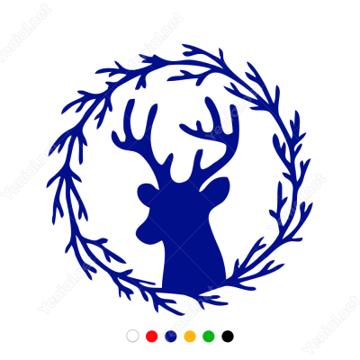 Yılbaşı Cam Süslemeleri Çelenkli Geyik Başı Sticker Yapıştırma