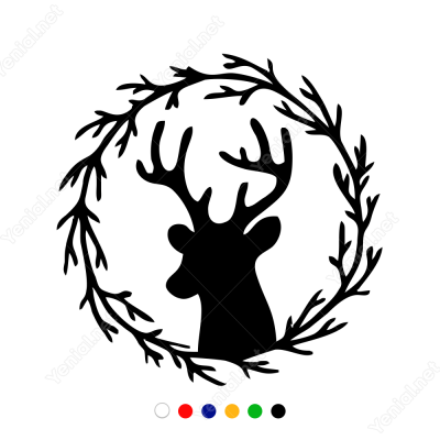 Yılbaşı Cam Süslemeleri Çelenkli Geyik Başı Sticker Yapıştırma