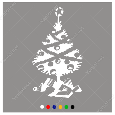 Yılbaşı Süslemeleri Çam Ağacı Ve Hediye Stickerı