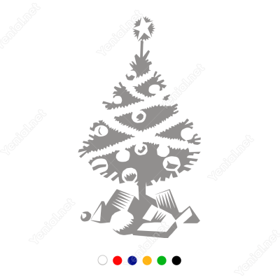 Yılbaşı Süslemeleri Çam Ağacı Ve Hediye Stickerı