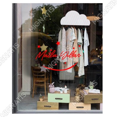 Mutlu Yıllar Yazısı ve Gülücük İşareti Simgesi Yılbaşı Cam Vitrin Mağaza Süslemeleri Mutlu Yıllar Yazısı ve Gülücük İşareti Simgesi Yılbaşı Cam Vitrin Mağaza Süslemeleri