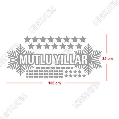 Mutlu Yıllar Yazısı ve Küçüklü Büyüklü Kar Taneleri Yılbaşı Süslemeleri