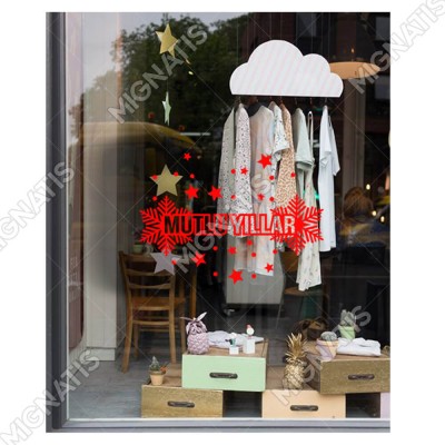 Mutlu Yıllar Yazısı ve Küçüklü Büyüklü Kar Taneleri Yılbaşı Süslemeleri