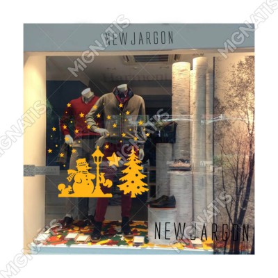 Neşeli Kardan Adam Yıldızlar ve Kar Taneleri Yılbaşı Süslemeleri