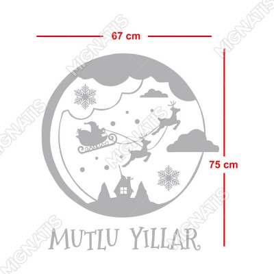 Silindir İçinde Büyük Küçük Kar Taneleri Geyik ve Mutlu Yıllar Yazısı Yılbaşı Süslemeleri