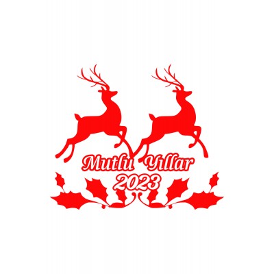 Sevimli Geyikler ve Mutlu Yıllar 2023 Yılbaşı Süslemeleri108x83cm