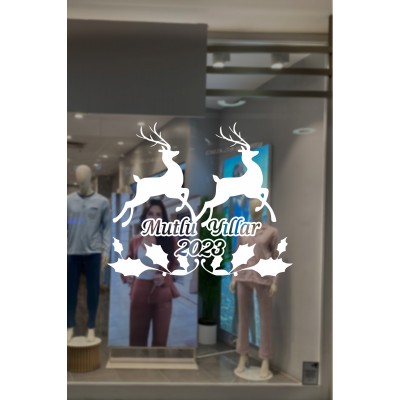 Sevimli Geyikler ve Mutlu Yıllar 2023 Yılbaşı Süslemeleri108x83cm