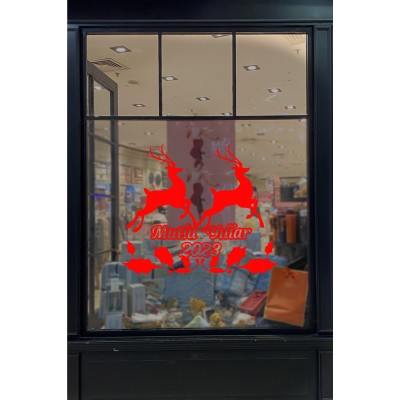 Sevimli Geyikler ve Mutlu Yıllar 2023 Yılbaşı Süslemeleri108x83cm