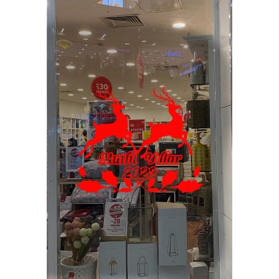 Sevimli Geyikler ve Mutlu Yıllar 2023 Yılbaşı Süslemeleri108x83cm