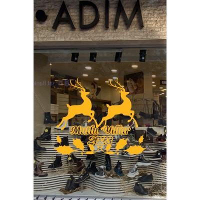 Sevimli Geyikler ve Mutlu Yıllar 2023 Yılbaşı Süslemeleri108x83cm