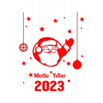 Yılbaşı Süslemeleri Yıldız ve El Sallayan Noel Baba Sticker 101x84cm