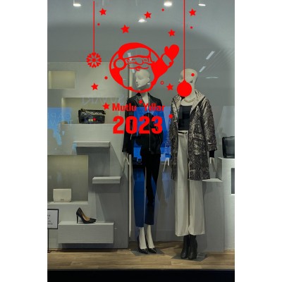 Yılbaşı Süslemeleri Yıldız ve El Sallayan Noel Baba Sticker 101x84cm