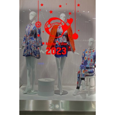 Yılbaşı Süslemeleri Yıldız ve El Sallayan Noel Baba Sticker 101x84cm