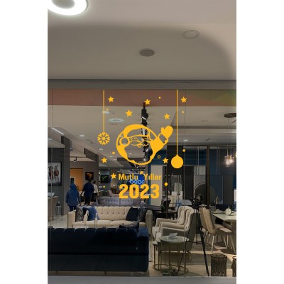 Yılbaşı Süslemeleri Yıldız ve El Sallayan Noel Baba Sticker 101x84cm