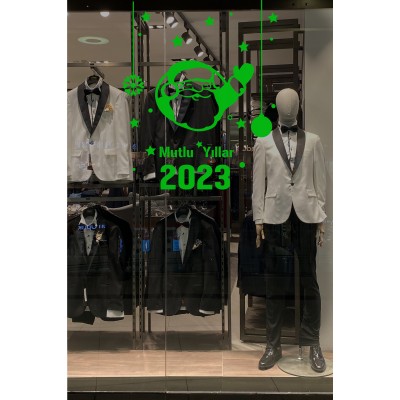 Yılbaşı Süslemeleri Yıldız ve El Sallayan Noel Baba Sticker 101x84cm