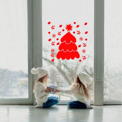 Üstünde Kar Olan Yılbaşı Ağacı Sticker Çıkartma