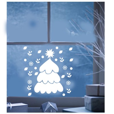 Üstünde Kar Olan Yılbaşı Ağacı Sticker Çıkartma