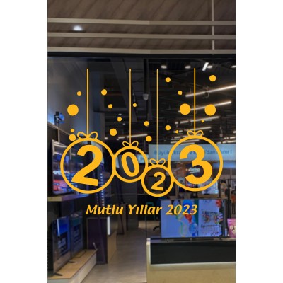 Yeni Yıl Süslemesi 2023 Mutlu Yıllar Yazısı Sticker Çıkartma