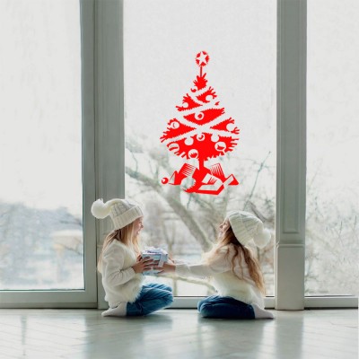 Yılbaşı Süslemeleri Çam Ağacı Ve Hediye Stickerı