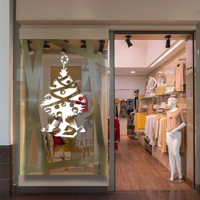 Yılbaşı Süslemeleri Çam Ağacı Ve Hediye Stickerı