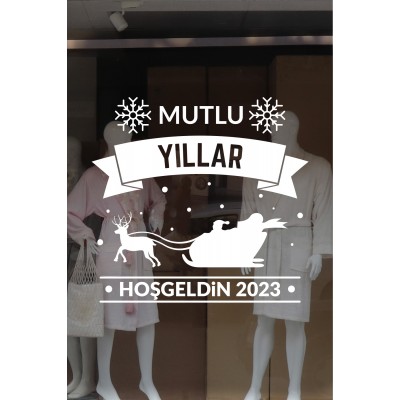 Yılbaşı Süslemeleri Kartaneli Mutlu Yıllar Hoşgeldin 2023 Sticker