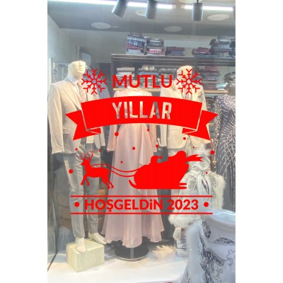 Yılbaşı Süslemeleri Kartaneli Mutlu Yıllar Hoşgeldin 2023 Sticker