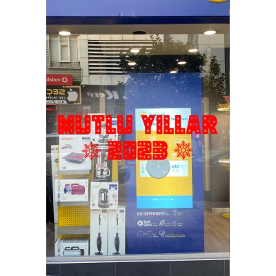 Yılbaşı Süslemeleri Kar Taneleri ve Yıldızlı Mutlu Yıllar Yazısı Sticker