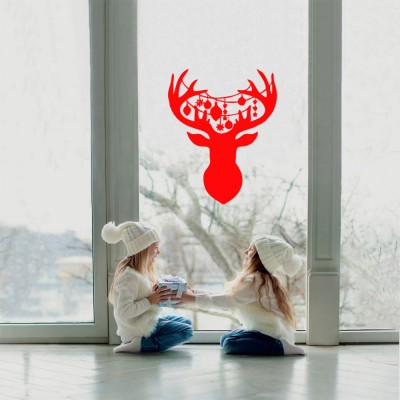 Yılbaşı Cam Süslemeleri Geyik Başı Sticker Yapıştırma