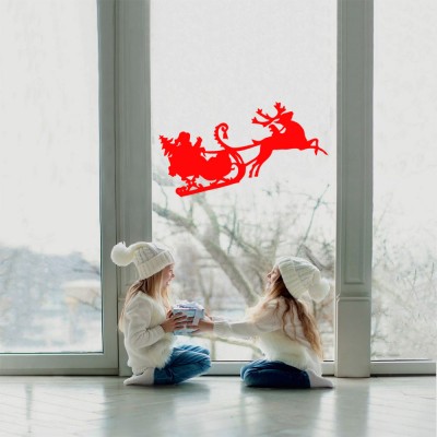 Yılbaşı Cam Süslemeleri Noel Baba Ve Geyik Sticker Yapıştırma