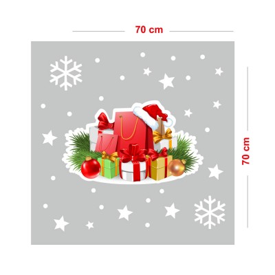 Yılbaşı Hediye Paketleri ve Kar Taneleri Vitrin Sticker Yapıştırma 70x70cm