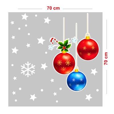 Yılbaşı Renkli Salınan Süsleme Topları Yılbaşı Vitrin Sticker Yapıştırma 70x70cm