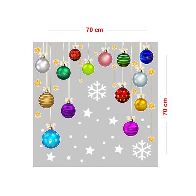 Yılbaşı Topları ve Kar Taneleri Vitrin Sticker Yapıştırma 70x70cm