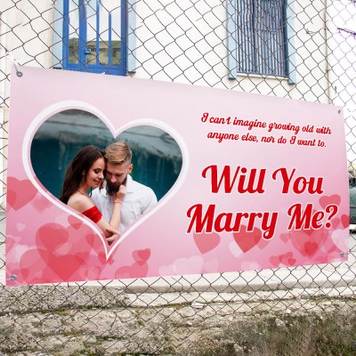 Fotoğraflı İngilizce Kapli Evlilik Teklifi Afişi Pankartı / Marry Me?	