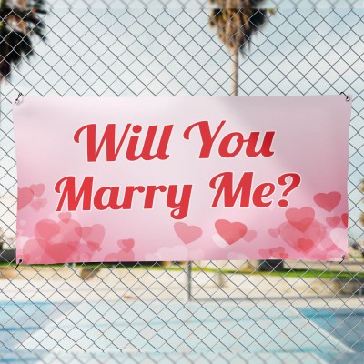 Evlilik Teklifi Will You Marry Me? Pembe Kalpli Afiş Pankart
