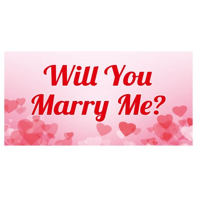 Evlilik Teklifi Will You Marry Me? Pembe Kalpli Afiş Pankart
