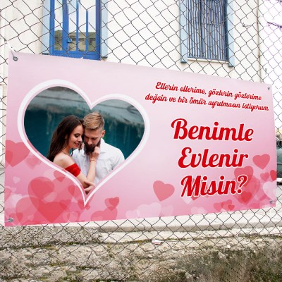 Fotoğraflı Kapli Evlilik Teklifi Afişi Pankartı /Benimle Evlenir Misin?