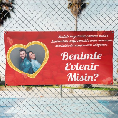 Resimli Evlilik Teklifi Afişi Pankartı / Benimle Evlenir Misin? 	