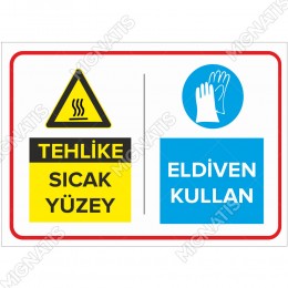 Tehlike Sıcak Yüzey Eldiven Kullan Levhası